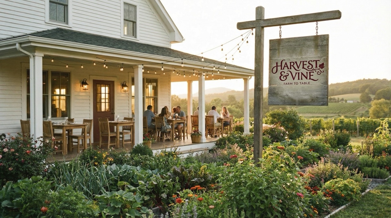 Harvest & Vine welcome sign